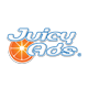 Juicy Ads Logo - White type with blue outline and orange slice